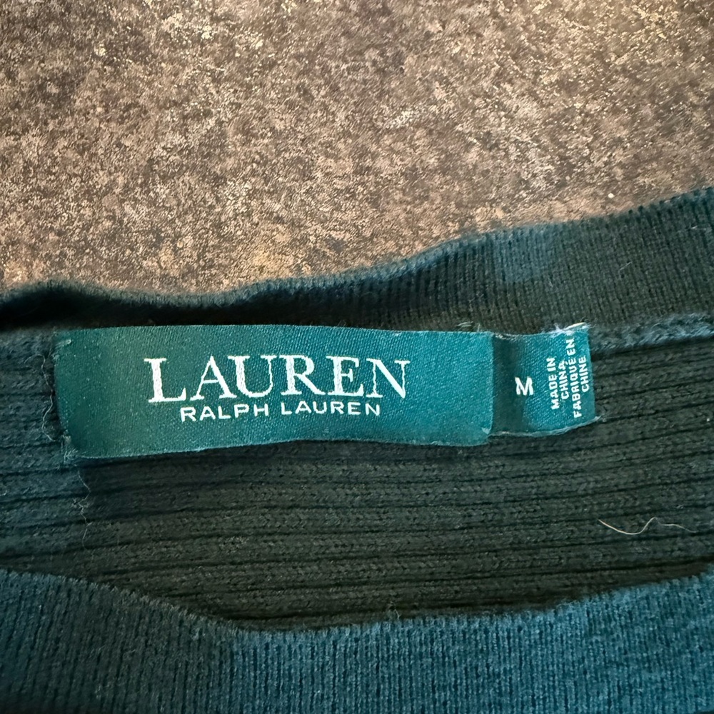 Ralph Lauren Dark Green Crewneck Sweater with Gold Button Detail - Picture 4 of 4
